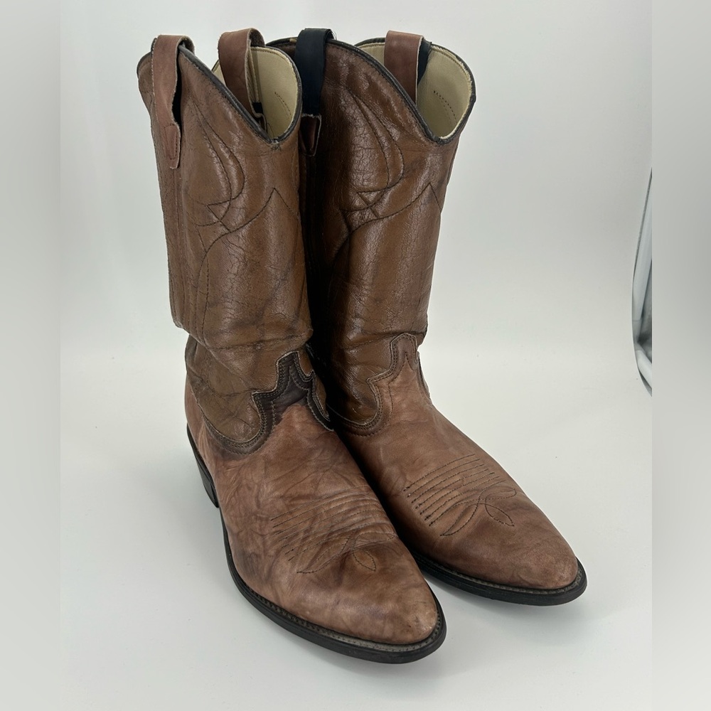 Dingo Two Tone Leather Western‎ Cowboy Boots Brown Snip Toe Size 9 1/2 D